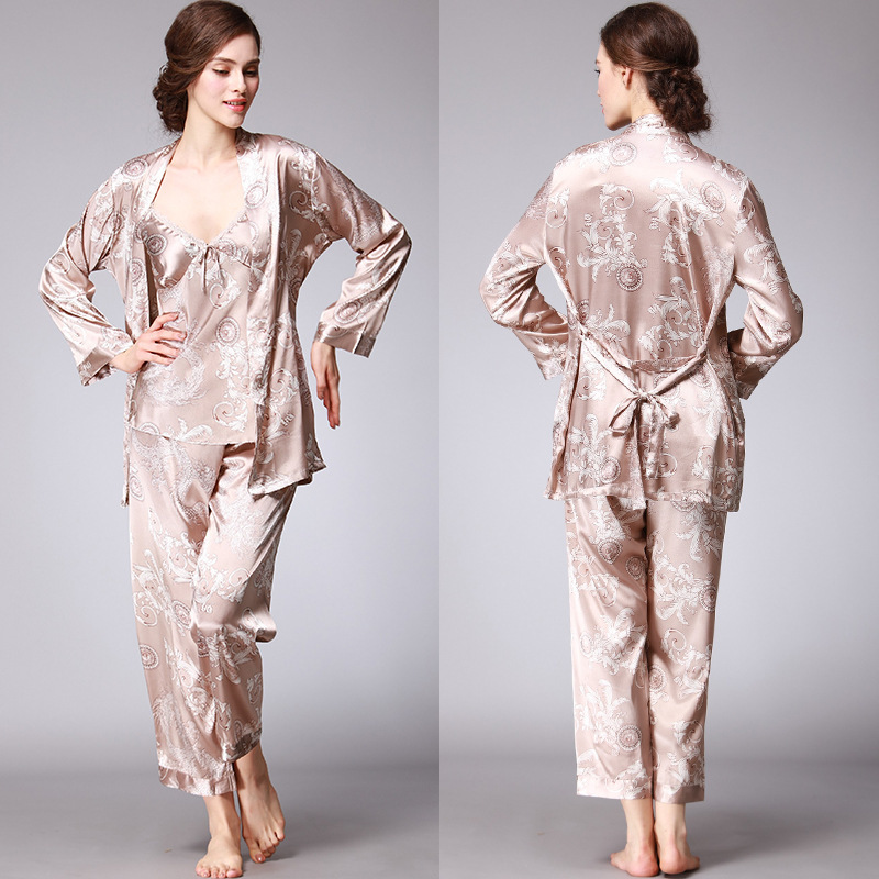 TZ013--Ice silk couple pajamas for women summer three-piece suit