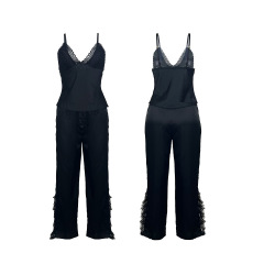 472--Sexy pajama set suspenders lace satin imitation silk trousers