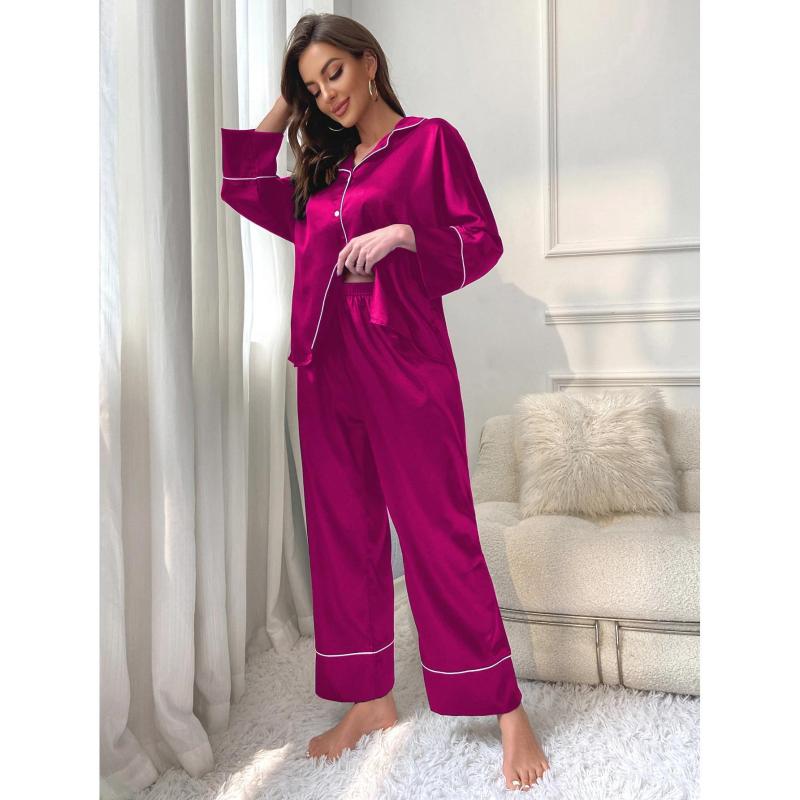 GST56--Imitation silk pajamas for women autumn and winter long-sleeved pajamas home wear set