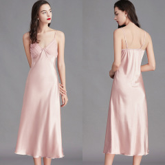 SQ311--Women's ice silk nightgown, sexy long home wear