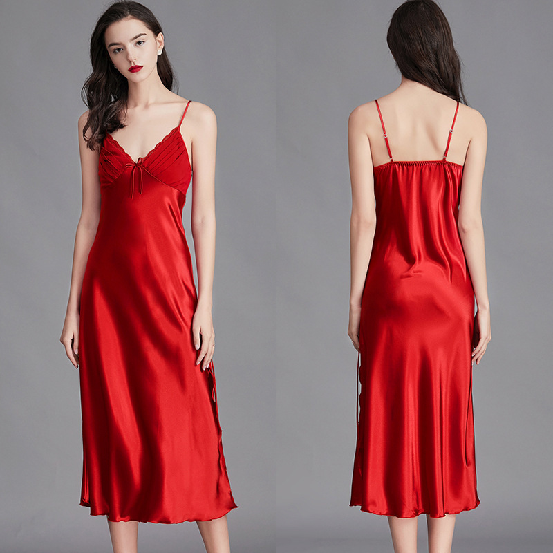 SQ311--Women's ice silk nightgown, sexy long home wear