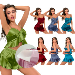 3245--New ice silk suspender pajamas two piece set sexy home wear