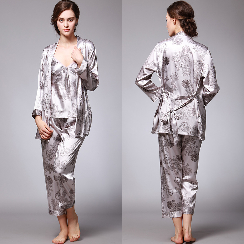 TZ013--Ice silk couple pajamas for women summer three-piece suit