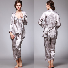 TZ013--Ice silk couple pajamas for women summer three-piece suit
