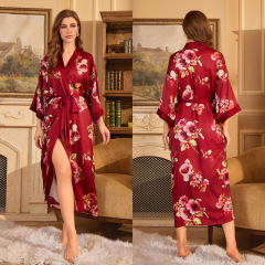 WP2669-New pajamas and nightgowns, red satin luxury lace-up pajamas