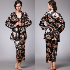 TZ013--Ice silk couple pajamas for women summer three-piece suit