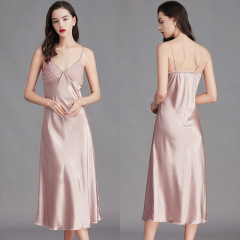 SQ311--Women's ice silk nightgown, sexy long home wear