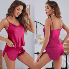 2299--New home set satin halter vest pajamas women summer shorts thin sexy two-piece