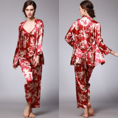 TZ013--Ice silk couple pajamas for women summer three-piece suit