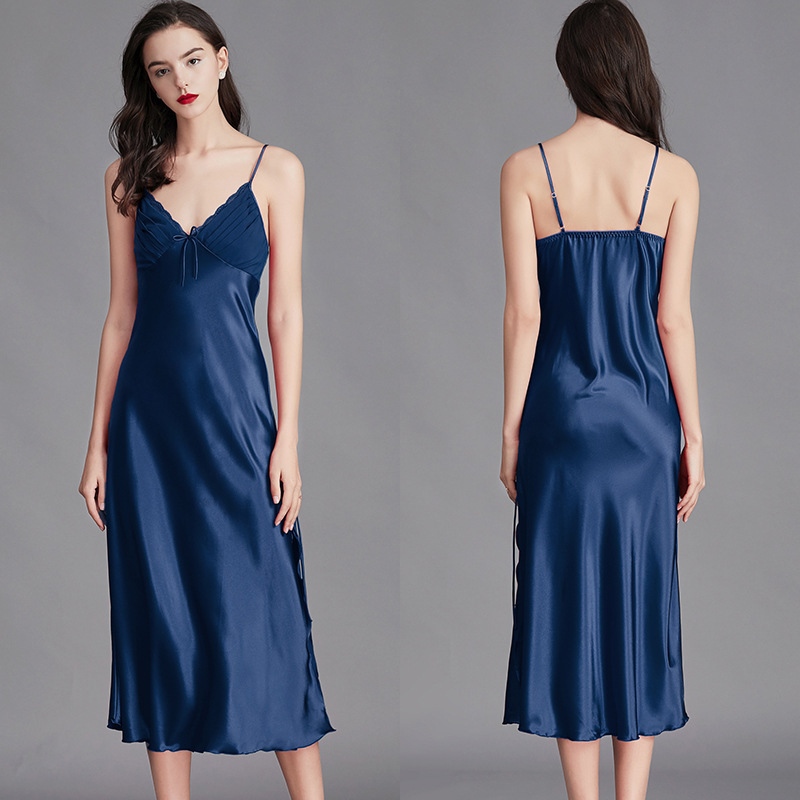 SQ311--Women's ice silk nightgown, sexy long home wear