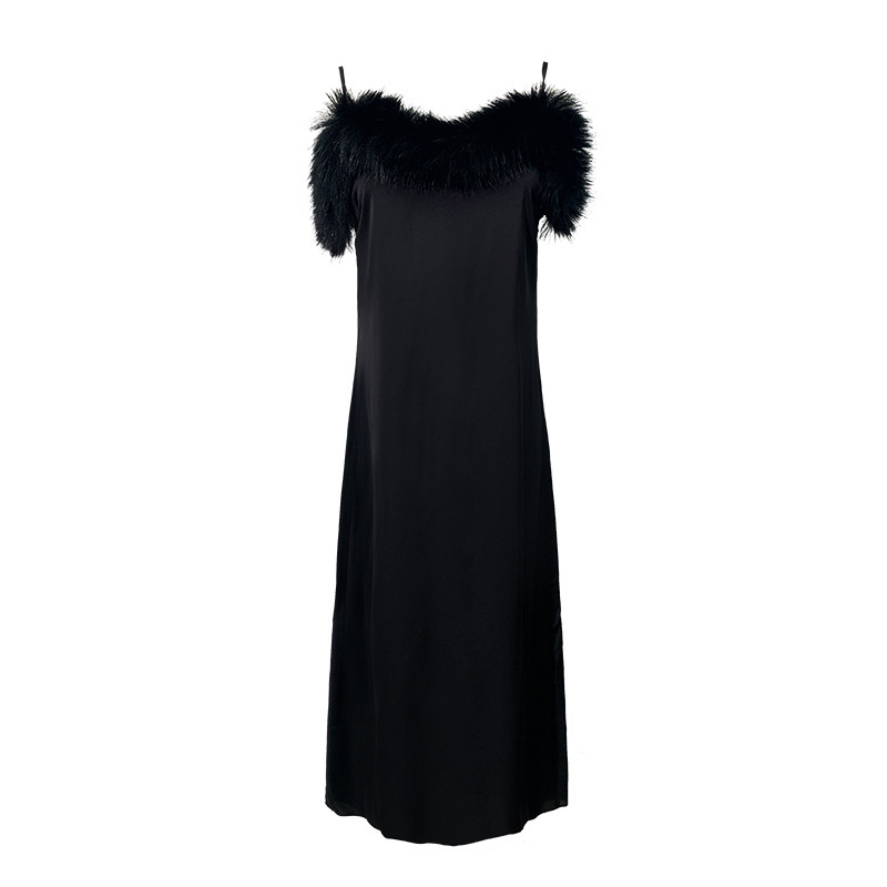 3030--New nightgown with feather stitching, high-end satin ice silk pajamas