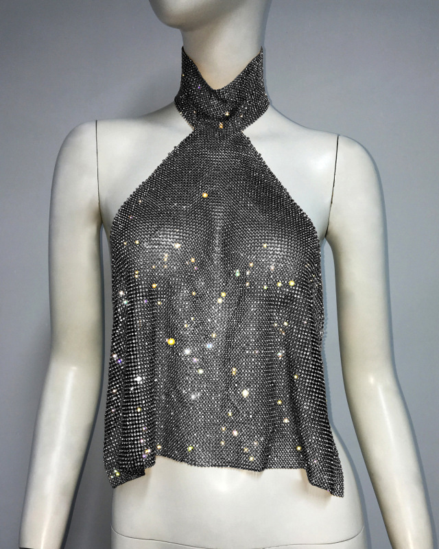GC312--Metal mesh diamond halter top European and American cross-border Amazon hot-selling sequined vest suspender