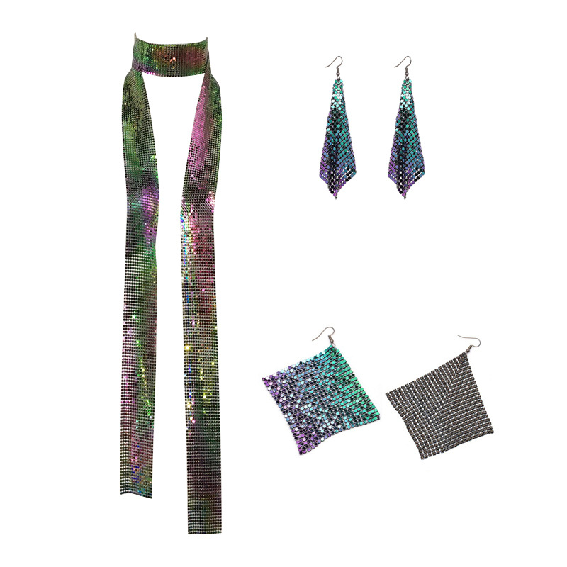 GC305--Personalized earrings geometric sequined aluminum mesh earrings ins style dress earrings square fashion earrings for women