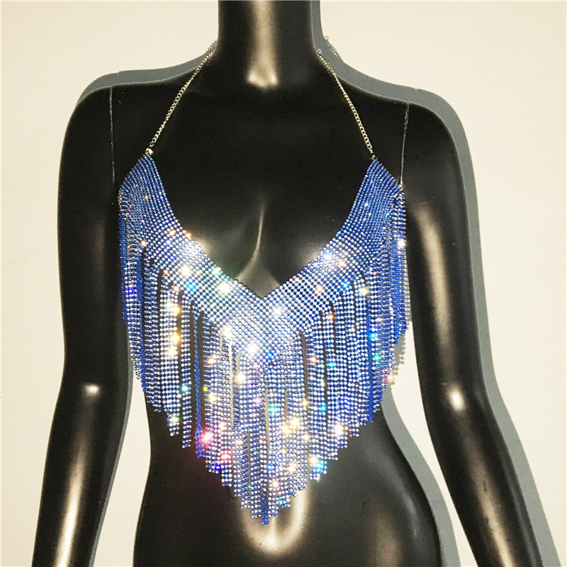 GC165--Women's Metallic Rhinestone Top Sexy Party Hot Girl Outfit Rhinestone Nightclub Hot Girl Suspender