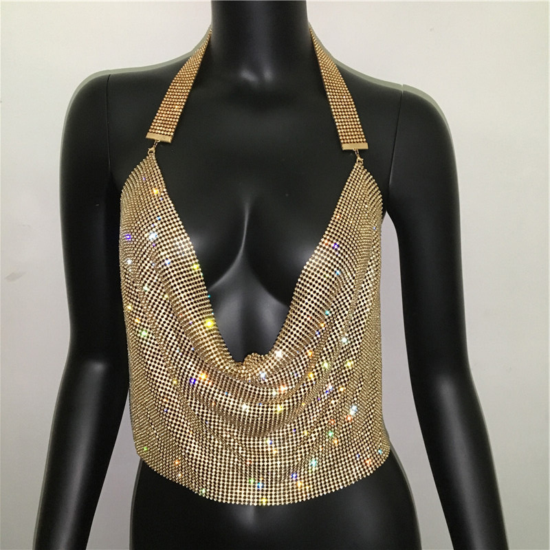 GC042--Rhinestone metal rhinestone top sexy nightclub party suspender hottie outfit