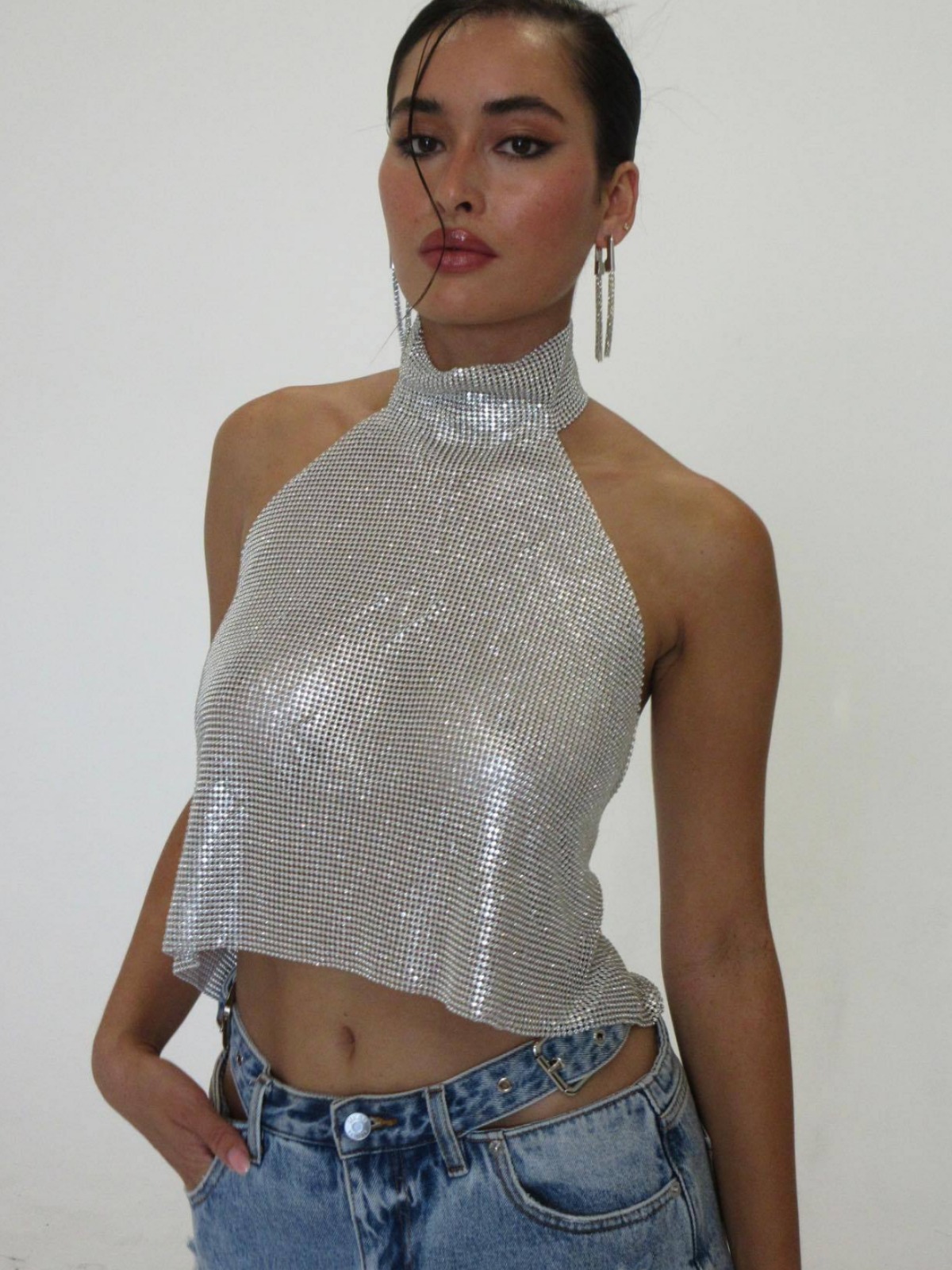 GC312--Metal mesh diamond halter top European and American cross-border Amazon hot-selling sequined vest suspender