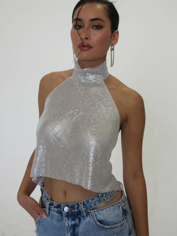 GC312--Metal mesh diamond halter top European and American cross-border Amazon hot-selling sequined vest suspender