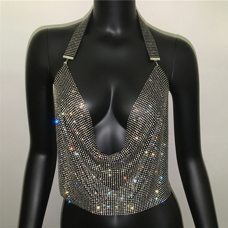 GC042--Rhinestone metal rhinestone top sexy nightclub party suspender hottie outfit