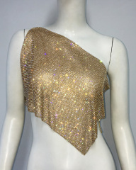 GC316--Metal mesh diamond top, personalized and fashionable slanted shoulder vest, rhinestone suspender for women