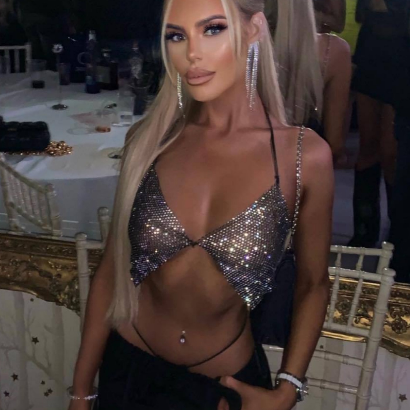 GC295--Popular fishnet rhinestone suspenders sweet and spicy style top elastic halterneck suspenders