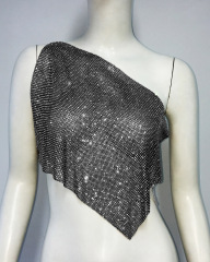GC316--Metal mesh diamond top, personalized and fashionable slanted shoulder vest, rhinestone suspender for women