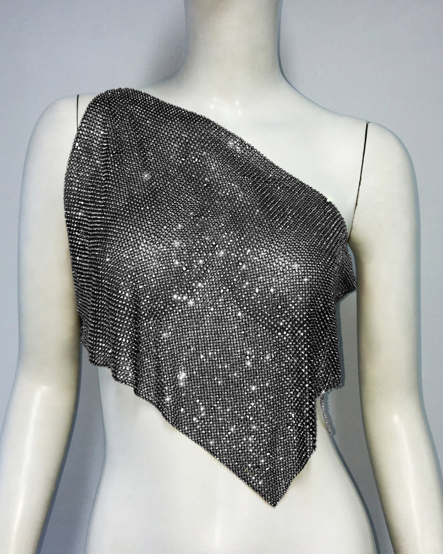 GC316--Metal mesh diamond top, personalized and fashionable slanted shoulder vest, rhinestone suspender for women