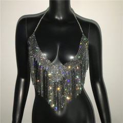 GC165--Women's Metallic Rhinestone Top Sexy Party Hot Girl Outfit Rhinestone Nightclub Hot Girl Suspender