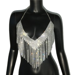 GC165--Women's Metallic Rhinestone Top Sexy Party Hot Girl Outfit Rhinestone Nightclub Hot Girl Suspender