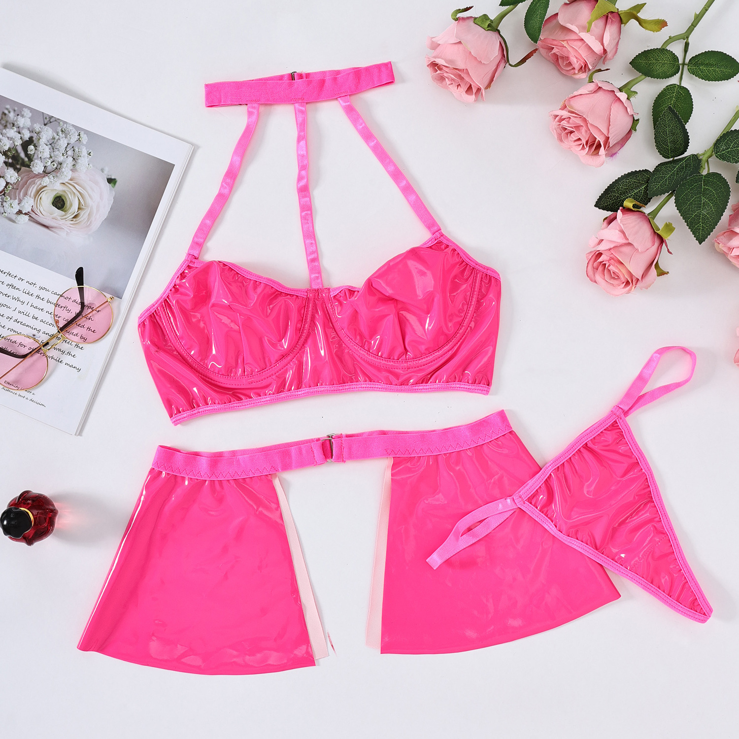27616--PU leather hottie sexy lingerie set
