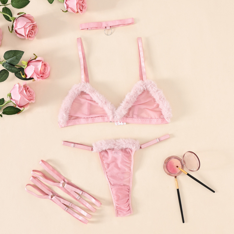 24497--Plush lace lace mesh stitching backless sexy lingerie
