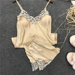 808--Women's Sexy Camisole Tops Shorts Pajamas Two-piece Suit Simulated Silk Home Clothes