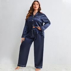 H7219--Silk ice silk thin long-sleeved trousers cardigan imitation silk plus size sexy home wear