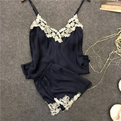 808--Women's Sexy Camisole Tops Shorts Pajamas Two-piece Suit Simulated Silk Home Clothes