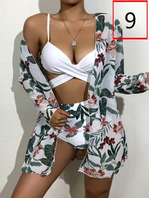 LQ2101---Bikini Sexy Push Up Mesh Three Piece Printed Split Swimsuit for Women