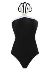 QL202404--Solid Color Transparent Mesh Swimsuit