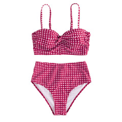 YH742--New bikini swimsuit female sexy plaid split high waist swimsuit