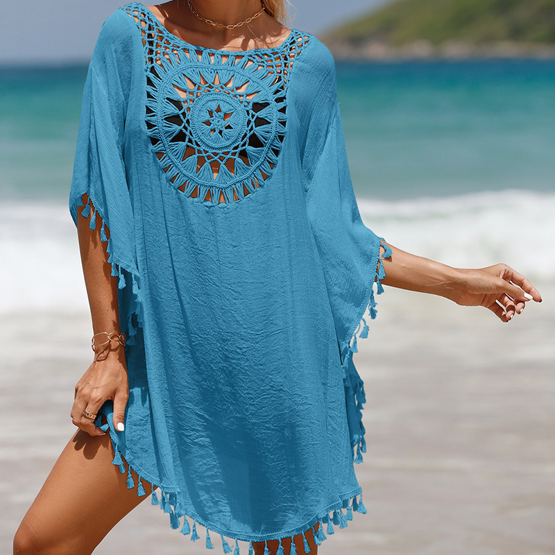 CYBK2559--Handhook solid color patchwork beach skirt, sun protection short sexy beach cover-up