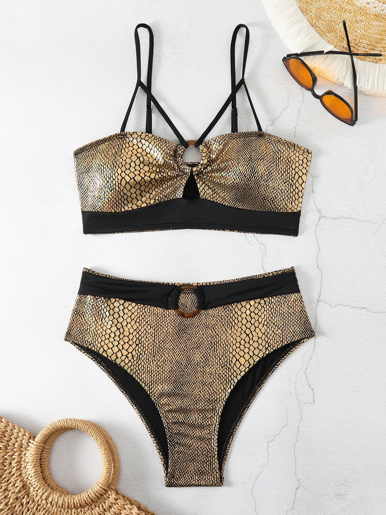 1688--Hollow split swimsuit multi-color bronzing swimsuit for women