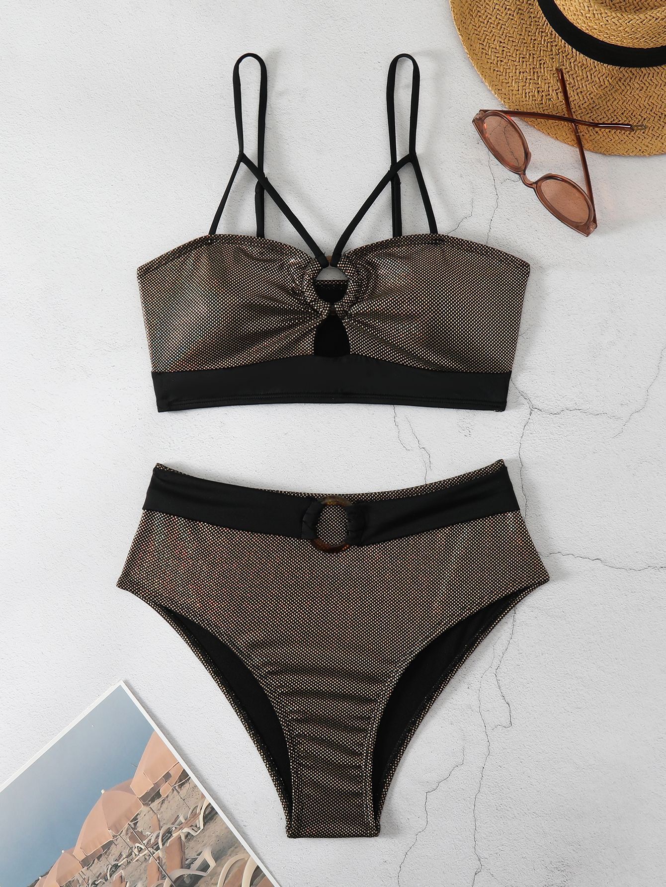 1688--Hollow split swimsuit multi-color bronzing swimsuit for women