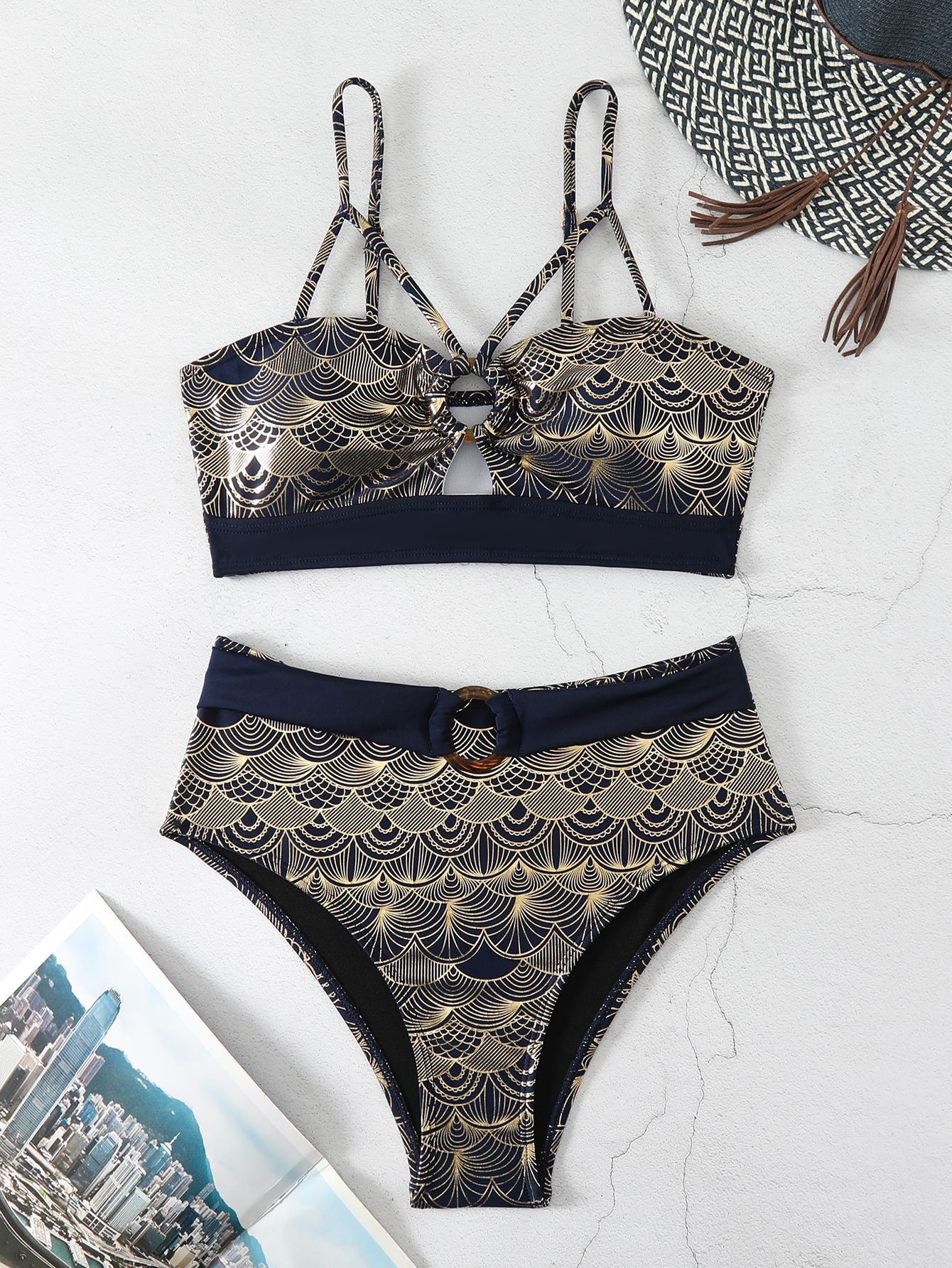 1688--Hollow split swimsuit multi-color bronzing swimsuit for women
