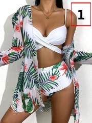 LQ2101---Bikini Sexy Push Up Mesh Three Piece Printed Split Swimsuit for Women
