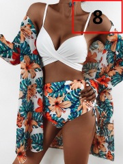 LQ2101---Bikini Sexy Push Up Mesh Three Piece Printed Split Swimsuit for Women