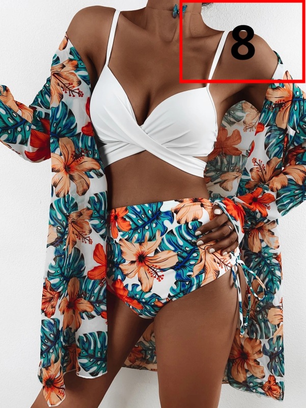 LQ2101---Bikini Sexy Push Up Mesh Three Piece Printed Split Swimsuit for Women