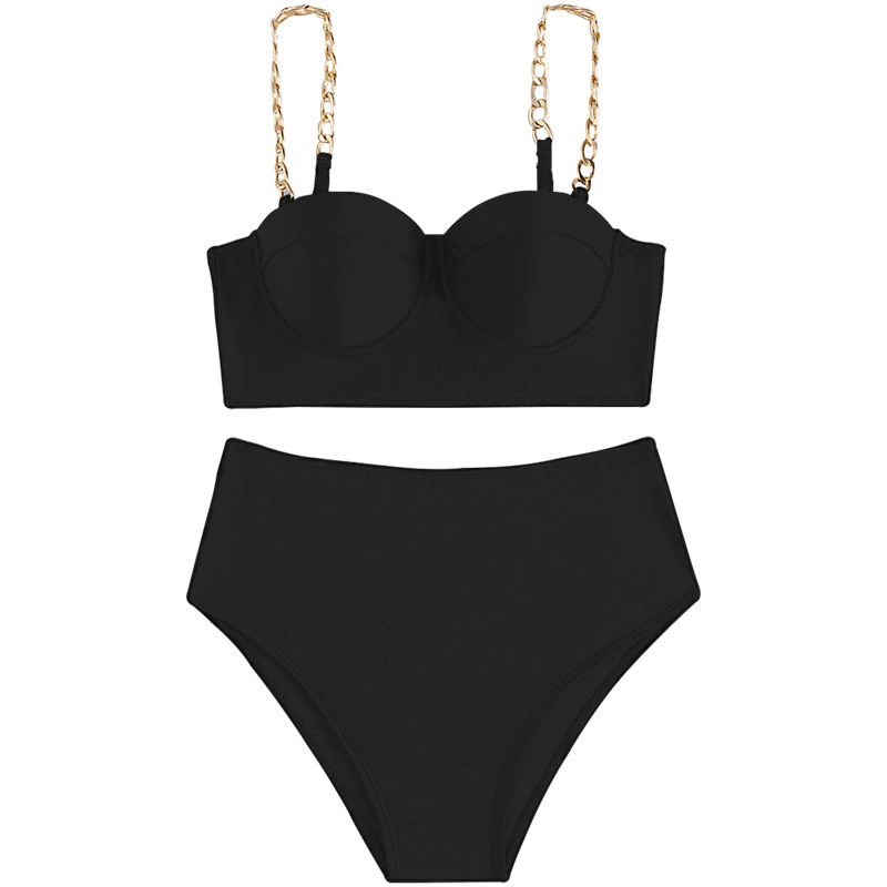 668--New Bikini Swimwear Women's Sexy Solid Color Split High Waist Belly Covering Bikini Swimsuit