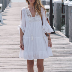 FH9113--New seaside holiday crochet patchwork dress beach sun protection outer top