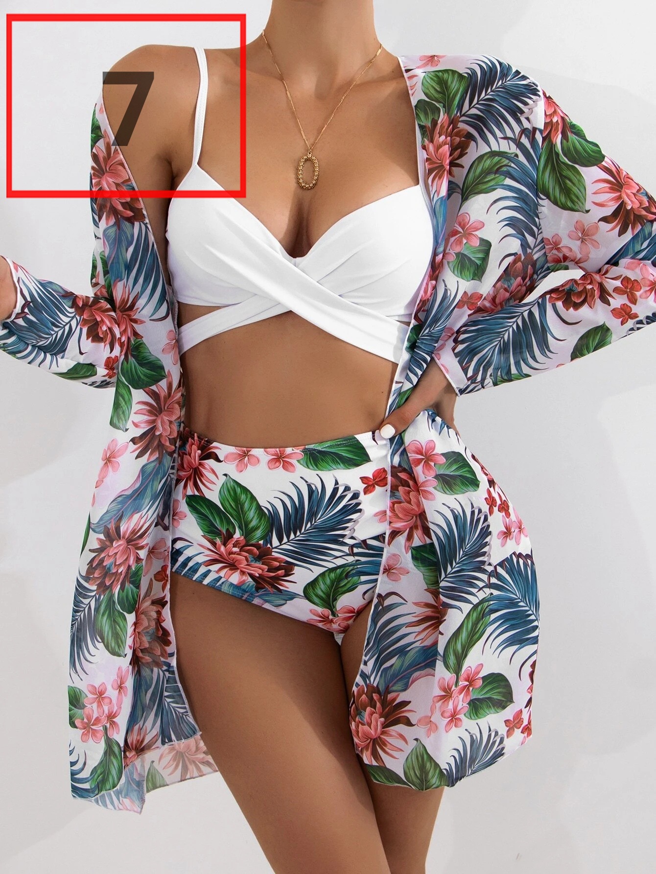 LQ2101---Bikini Sexy Push Up Mesh Three Piece Printed Split Swimsuit for Women