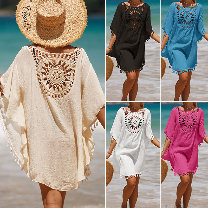 CYBK2559--Handhook solid color patchwork beach skirt, sun protection short sexy beach cover-up