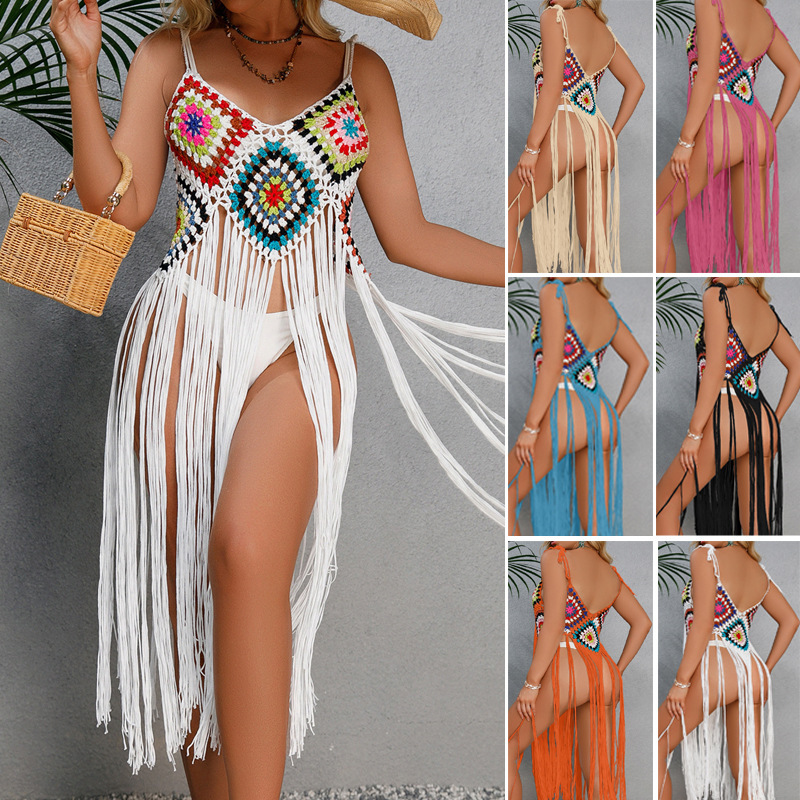 CYBK0006--New Sexy Handhook Tassel Beach Flower Block Beach Bikini Cover Up