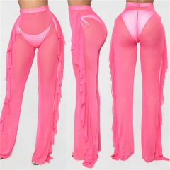 CYBK2052--Ruffled casual sexy mesh pants see-through beach vacation pants