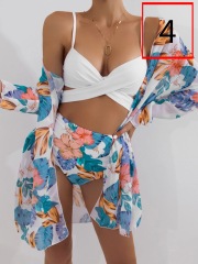 LQ2101---Bikini Sexy Push Up Mesh Three Piece Printed Split Swimsuit for Women